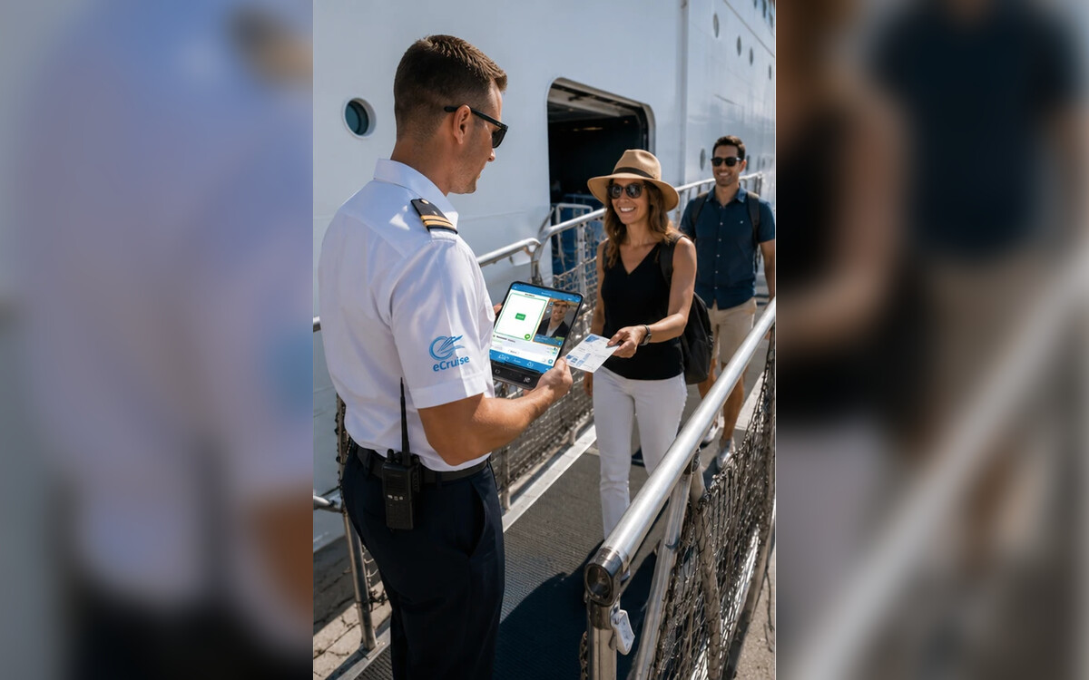 Gangway Mode — officer verifying guests boarding at the ship's gangway